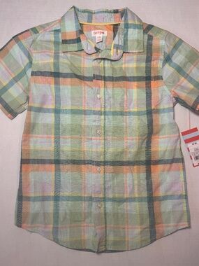 Cat & Jack Medium (8) Plaid Button Down  Sort Sleeve Chest Pocket Spring Shirt